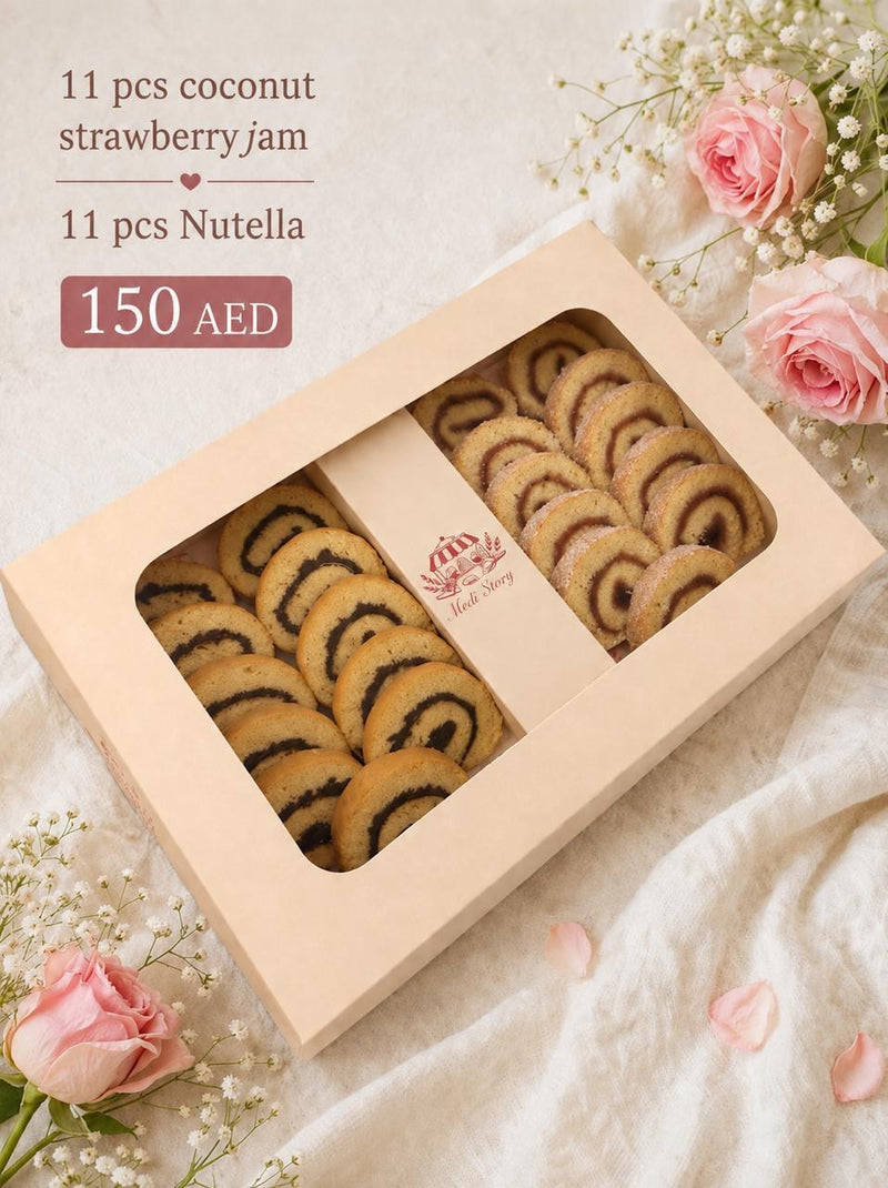 Coconut Strawberry Jam and Nutella Swiss Roll - 22 pcs - authentic Mesh Story product photo