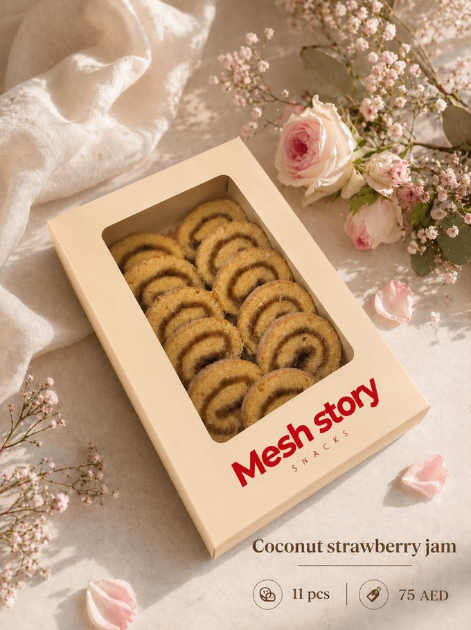 Coconut Strawberry Jam Swiss Roll - 11 pcs - authentic Mesh Story product photo
