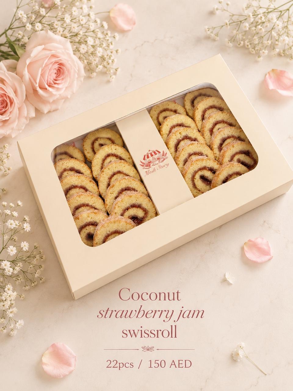 Coconut strawberry jam swissroll - 22 pcs