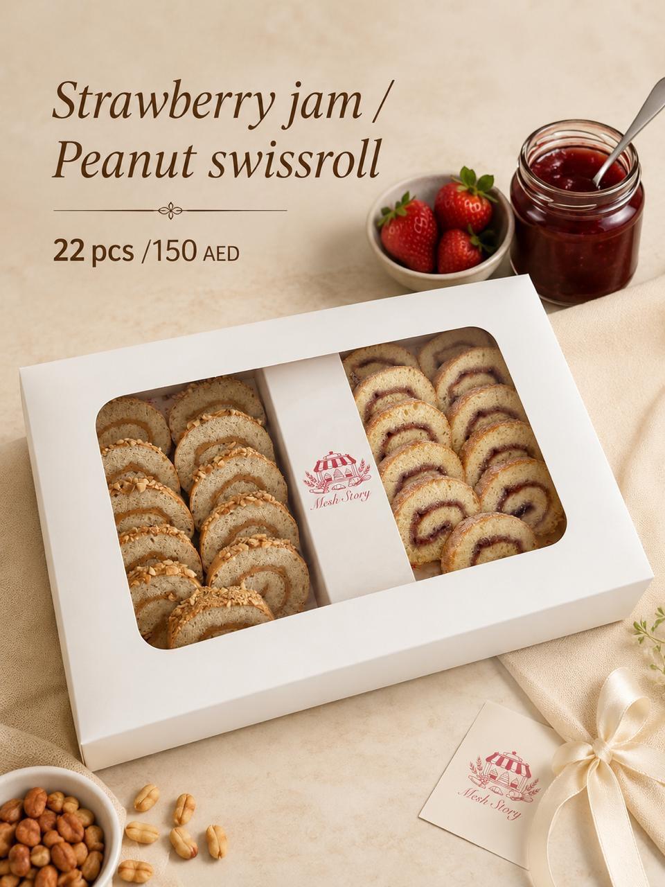 Coconut Strawberry Jam and Peanut Swiss Roll - 22 pcs - authentic Mesh Story product photo