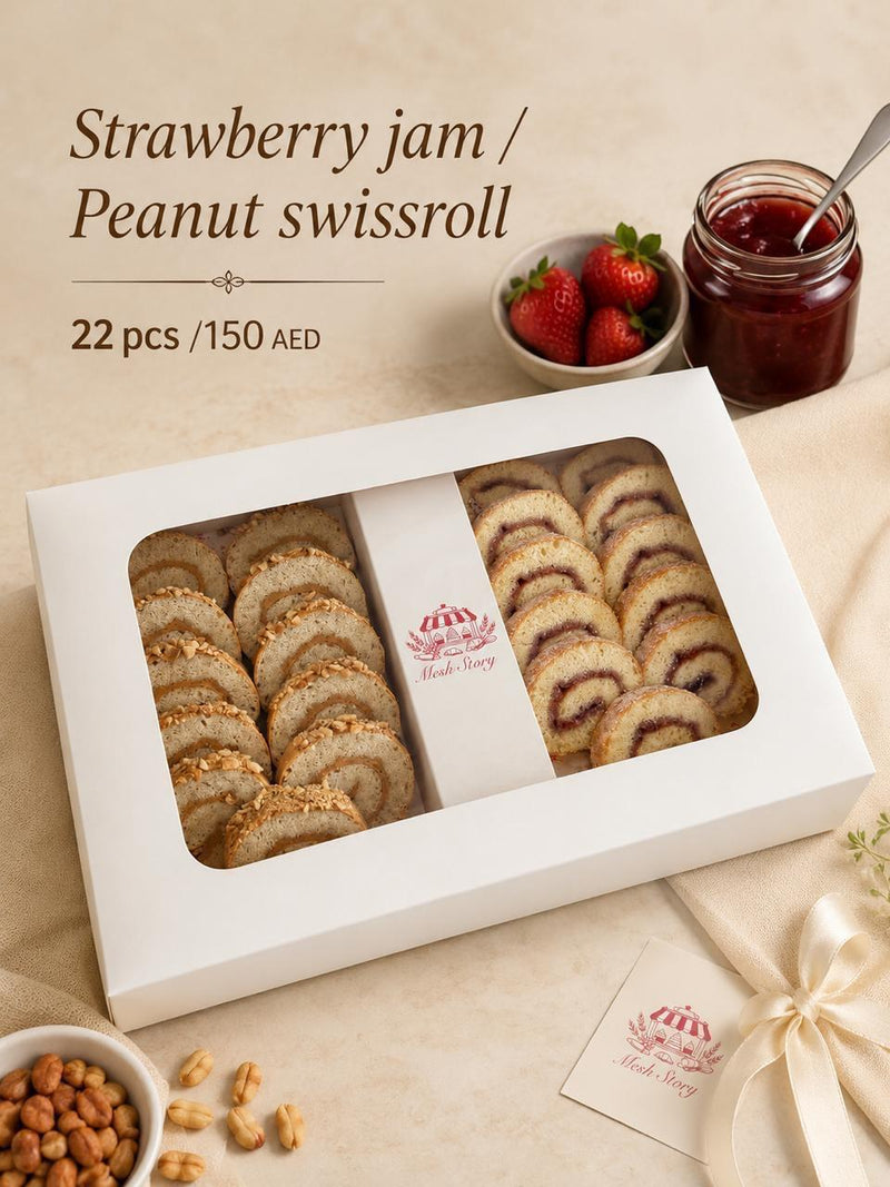 Coconut Strawberry Jam and Peanut Swiss Roll - 22 pcs - authentic Mesh Story product photo
